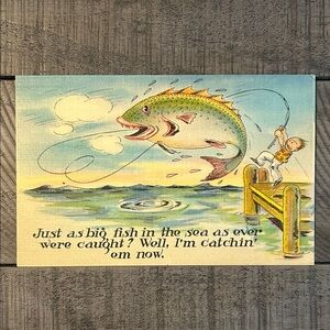 Vintage Linen Fisherman Postcard Retro Comic